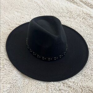 Black Felt Flat Brim Hat